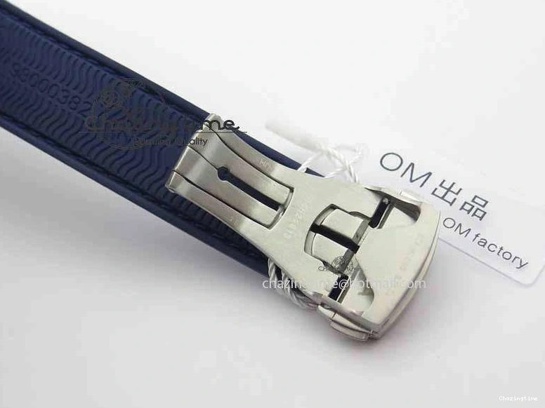 0203 Chic Planet Ocean Master Chrono 45mm SS OM 1:1 Best Edition Blue Dial On Blue Rubber Strap A 8172